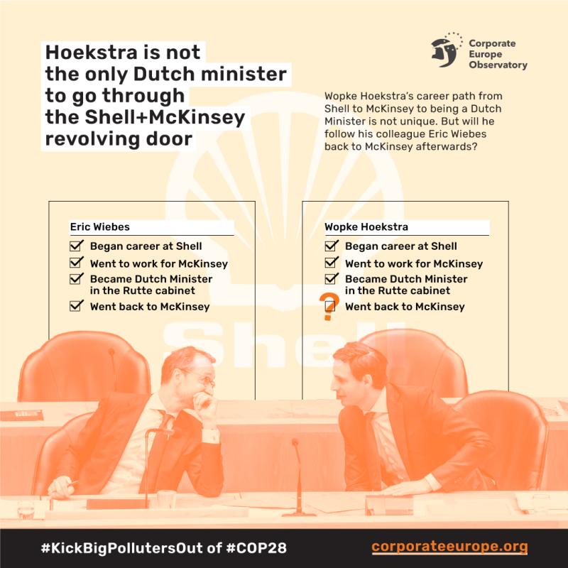 Hoekstra is not the only Dutch minister to go through the Shell-McKinsey revolving door infographic showing similar career trajectories of Wiebes and Hoekstra