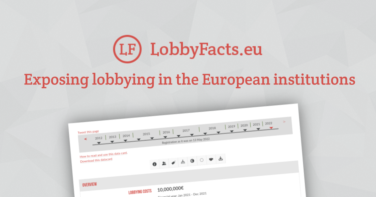 Lobbyfacts.eu Exposing lobbying in the European institutions - screenshot of a file