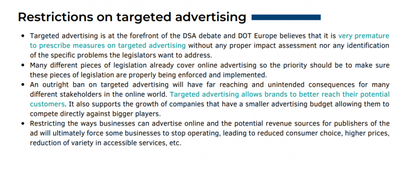 DotEurope's recommendations on targeted ads