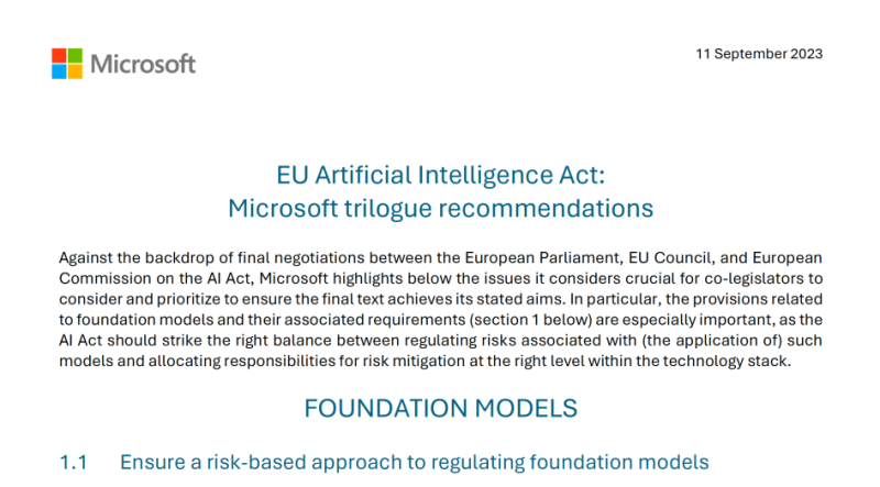 Microsoft’s trilogue recommendations, dated 11 September 2023.