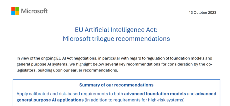Microsoft’s updated trilogue recommendations, dated 13 October 2023.