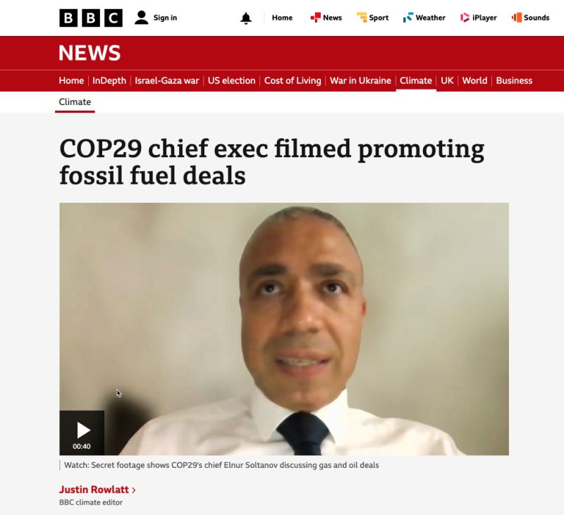 BBC report on COP29 chief exec filmed promoting "sustainable oil and gas"