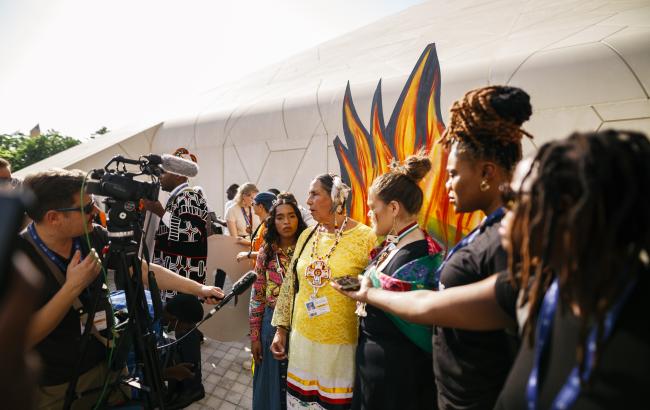 Indigenous leaders calling out the fossil fuel industry to the media