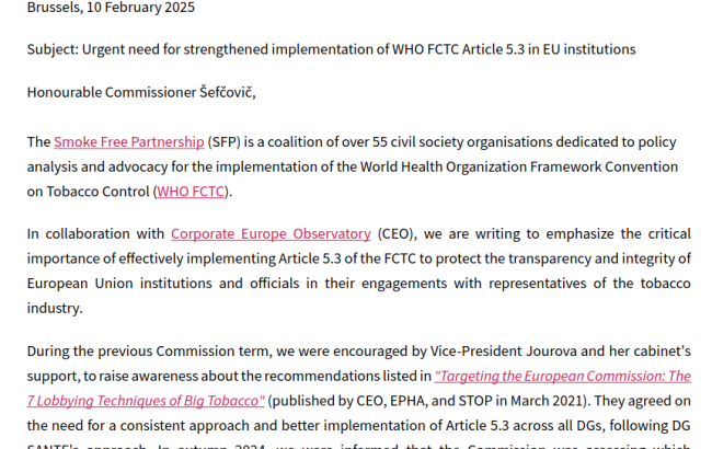 letter to Commissioner Sefcovic